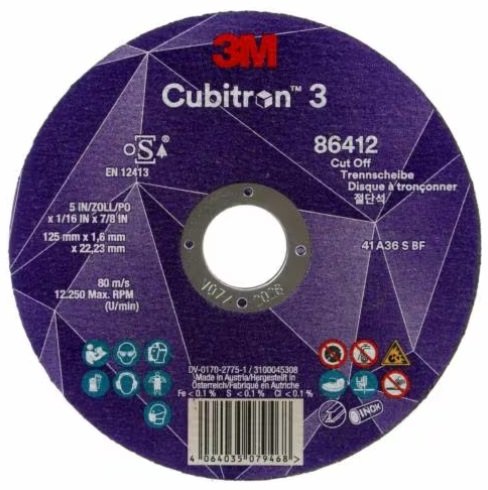 DISCO CORTE CUBITRON III Ø125*2.5 mm. CENTRO HUNDIDO 3M 7100303995
